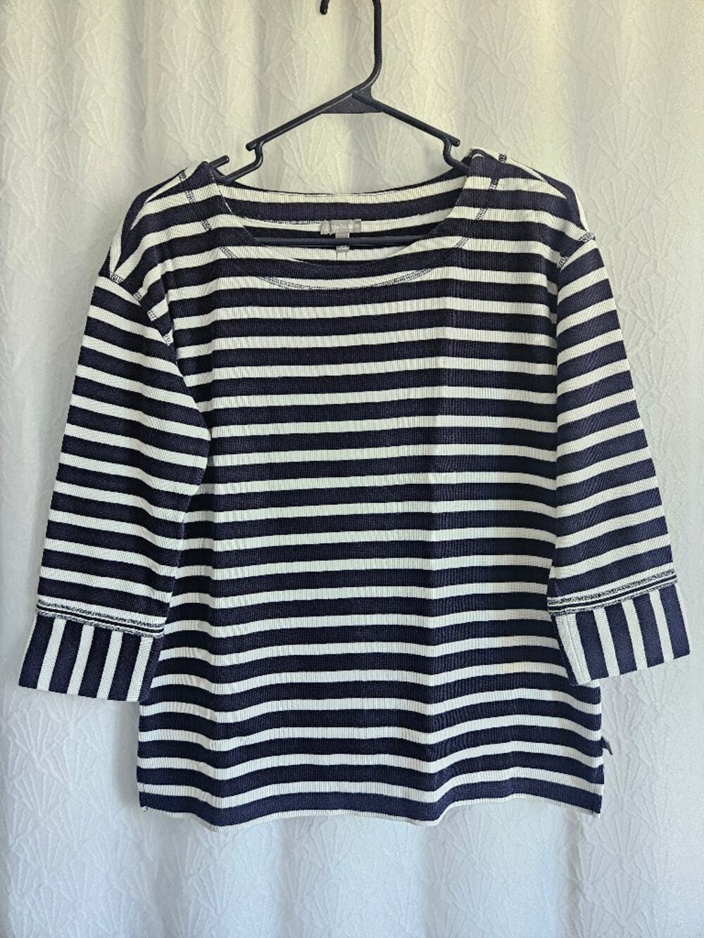 Talbots Blue White Stripe 3/4 Sleeves Blouse Size MP